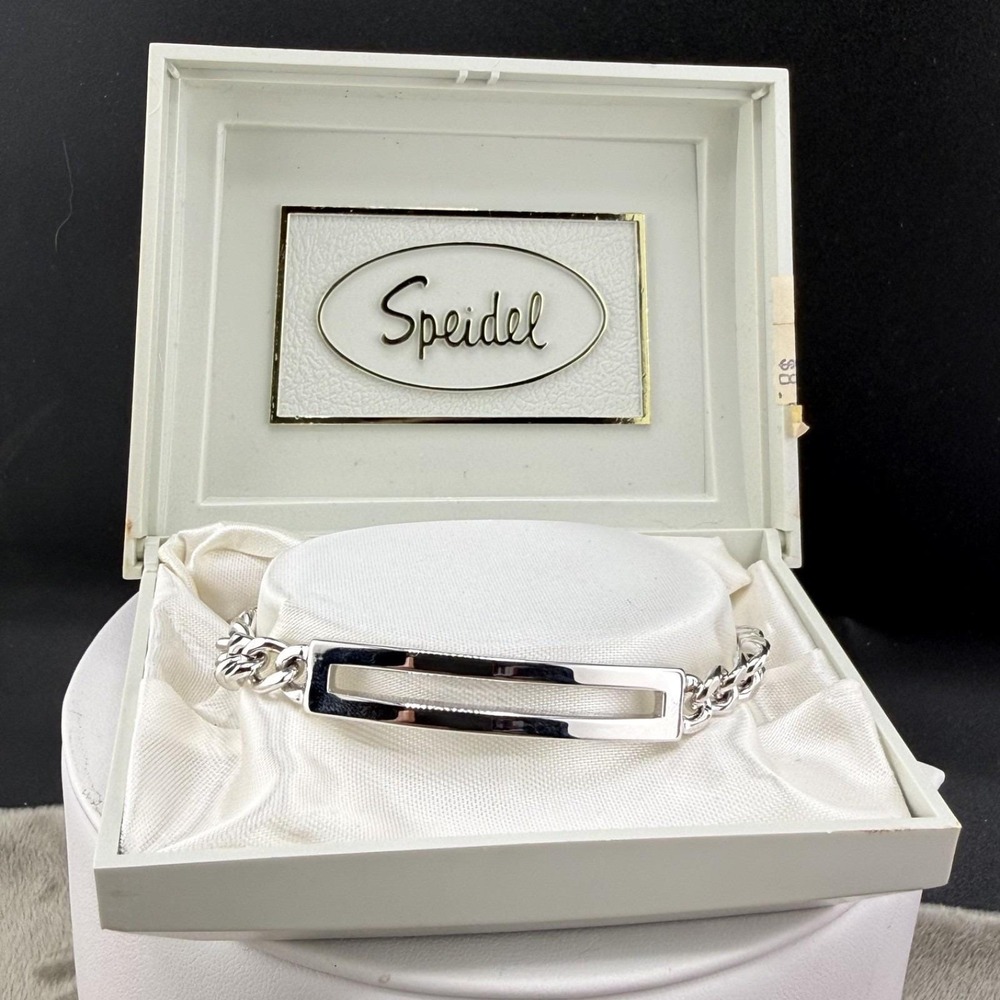 Vintage Speidel ID Bracelet Silver Tone Curb Chain Signed 7in